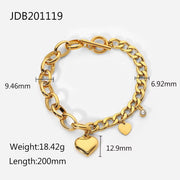 18K Gold Plated OT Buckle Cubic Zircon Heart Stainless Steel Chunky Cuban Chain Bracelet