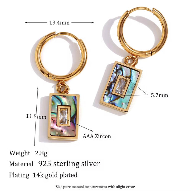 Vintage Square Acrylic Zircon Pendant Necklace 18K Gold Plated Stainless Steel Figaro Chain Necklace