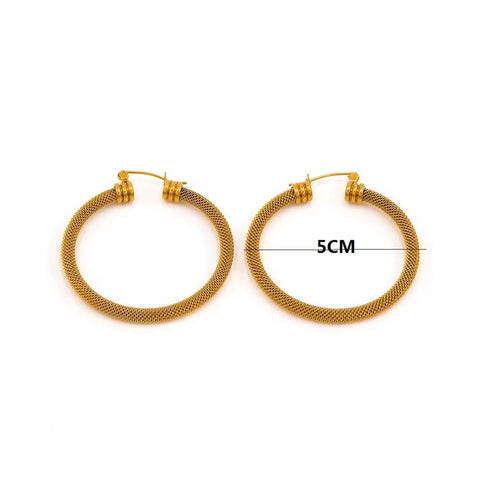 Trendy Jewelry PVD 18K Gold Plated Stainless Steel Metal Mesh Chain Big Dangle Hoop Earrings Wholesale Custom Fashion