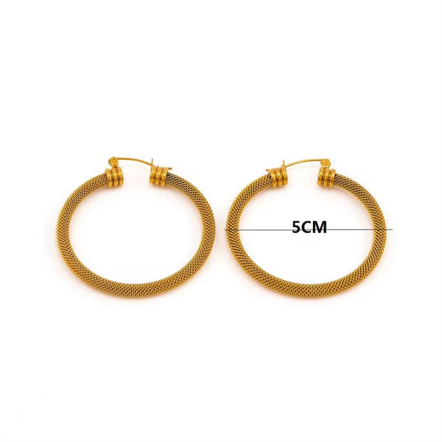 Trendy Jewelry PVD 18K Gold Plated Stainless Steel Metal Mesh Chain Big Dangle Hoop Earrings Wholesale Custom Fashion