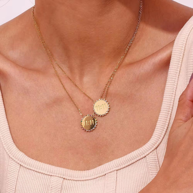 Trending Sun Flower Necklace Crystal Rhinestone Jewelry Angel Number 11:11 Necklace for Women