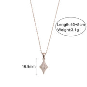 Vintage Engraved Rhombic Colorful Man-Made Opal Pendant Necklace 18K Gold Plated Stainless Steel Necklace Design Jewelry