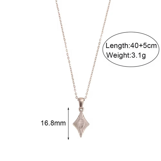 Vintage Engraved Rhombic Colorful Man-Made Opal Pendant Necklace 18K Gold Plated Stainless Steel Necklace Design Jewelry