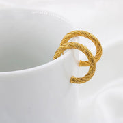 Textured Curved Rope Stainless Steel Hoop Earrings Unique C-Shaped Women'S Stud Ear Jewelry anti Allergic