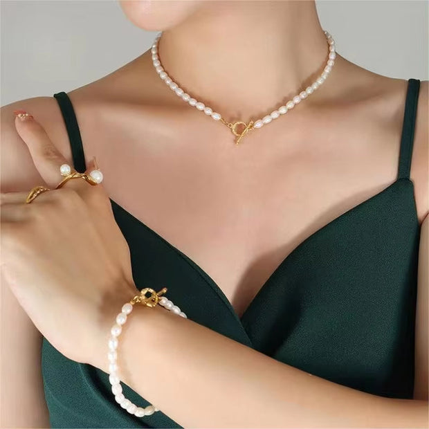 18K Gold Stainless Steel OT Buckle Fresh Water Jewelry Women Dainty Natural Freshwater Pearl Necklace for Women