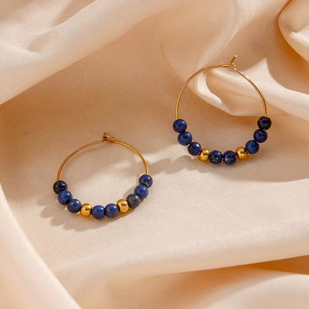 Vintage Natural Stone Earring Beaded Gold Plated Stainless Steel Hoop Earring Handmade Beaded Earrings