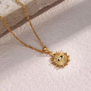 Water Proof Chic Evil Eye Necklace 18K Gold Plated Stainless Steel Zircon Pendant Necklace