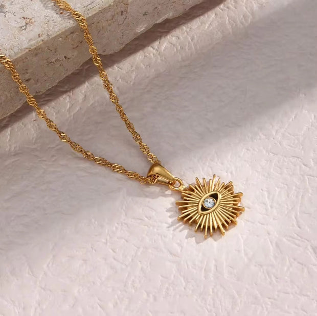 Water Proof Chic Evil Eye Necklace 18K Gold Plated Stainless Steel Zircon Pendant Necklace