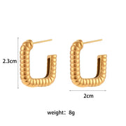 Vintage Gold Plated Texture Geometric Hoop Earring Non Tarnish 316L Stainless Steel Hoop Earring