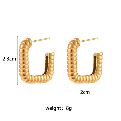 Vintage Gold Plated Texture Geometric Hoop Earring Non Tarnish 316L Stainless Steel Hoop Earring