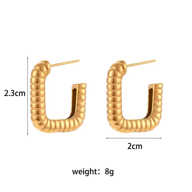 Vintage Gold Plated Texture Geometric Hoop Earring Non Tarnish 316L Stainless Steel Hoop Earring
