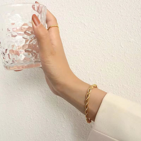 Twisted Rope Chain 18K Gold Stainless Steel Bracelet Femme Ladies
