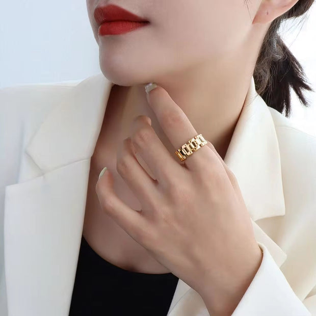 Tongling Stainless Steel High Texture Watch Chain Ring 18K Gold Ladies Index Finger Rings Titanium Jewelry