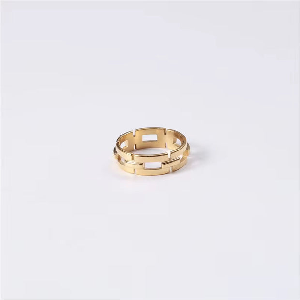 Water Proof 18K Plain Gold Chain Shape Hollow Ring Stainless Steel Trendy Simple Gold Plated Jewelry