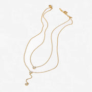 18K Gold Stainless Steel Y Shaped Dainty Chain Double Layer Shiny Cubic Zirconia Lariat Necklaces