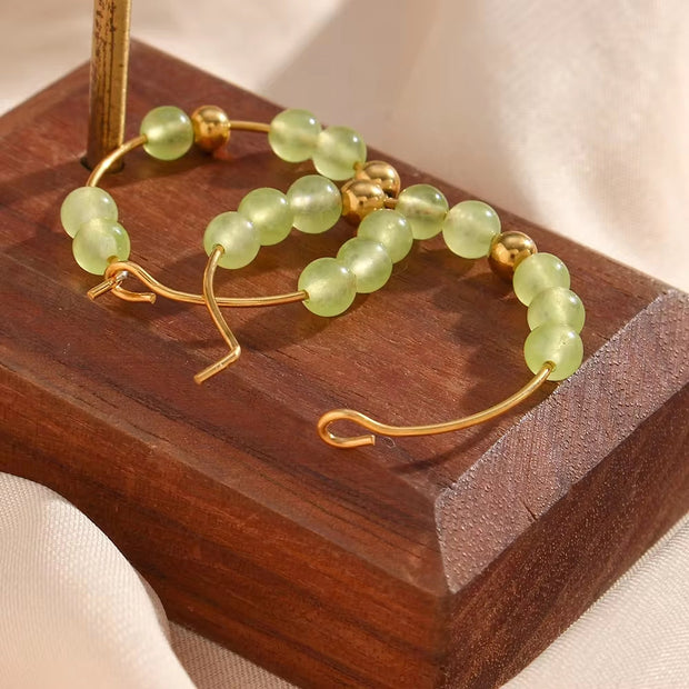 Vintage Natural Stone Earring Beaded Gold Plated Stainless Steel Hoop Earring Handmade Beaded Earrings