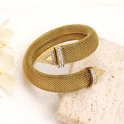 12Mm 16Mm Wide Thick Mesh Stainless Steel Cuff Bangle Elegant Women'S Charm Iced Out Arrows Design Gold Bracelet