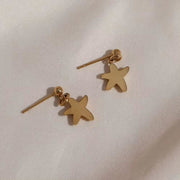 Unique RTS Women Jewelry Shell & Star Drops Stainless Steel Gold Stud Earrings