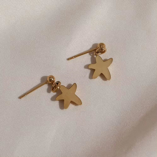 Unique RTS Women Jewelry Shell & Star Drops Stainless Steel Gold Stud Earrings