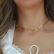 18K Gold Plated Snake Chain Necklace round Zircon Charm Stainless Steel Chain Choker Necklace