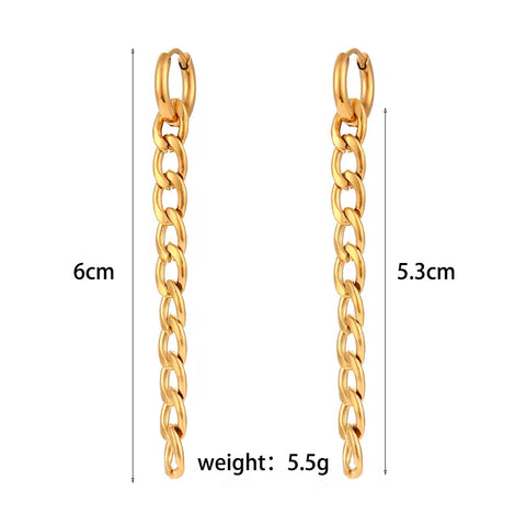 Vintage Dangle Gold Plated Figaro Chain Tassel Drop Earring Tarnish Free Stainless Steel Summer Jewelry