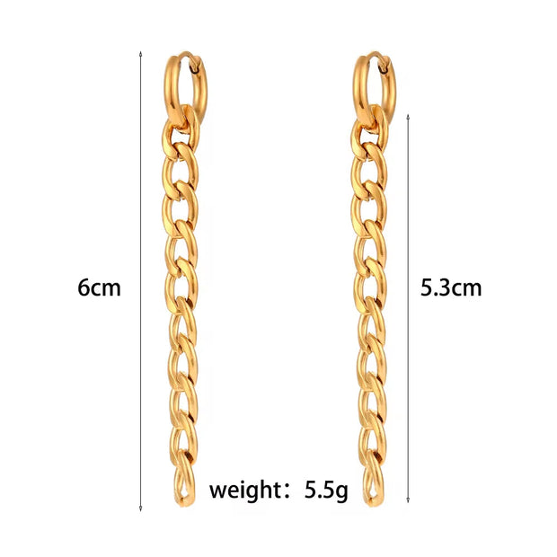 Vintage Dangle Gold Plated Figaro Chain Tassel Drop Earring Tarnish Free Stainless Steel Summer Jewelry