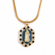 Valentine'S Day Jewelry Shining Zircon Virgin Mary Enamel Necklace Gold Plated Jewelry Stainless Steel Pendant Necklace