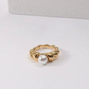 Waterproof Statement 18K Gold Plated Big Fresh Water Pearl Twisted Ring Chunky Twist Rope Chain Stainless Steel Ring