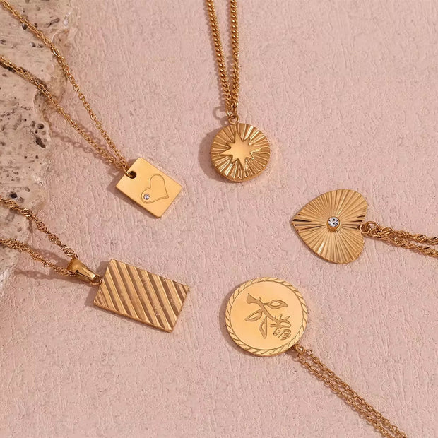Valentine'S Day Jewelry Engraved Tarot Pendant Necklace 18K Gold Plated Stainless Steel Jewelry Set